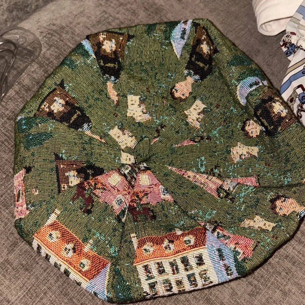 Parisian Tapestry Beret | Artistic Vintage Style Hat | European Village Print